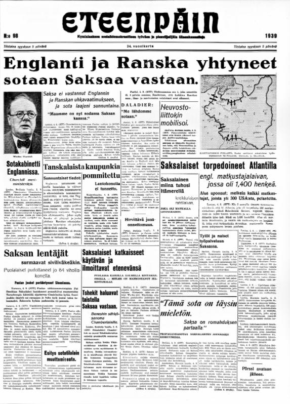 Eteenp�in lehden etusivu 5.9.1939