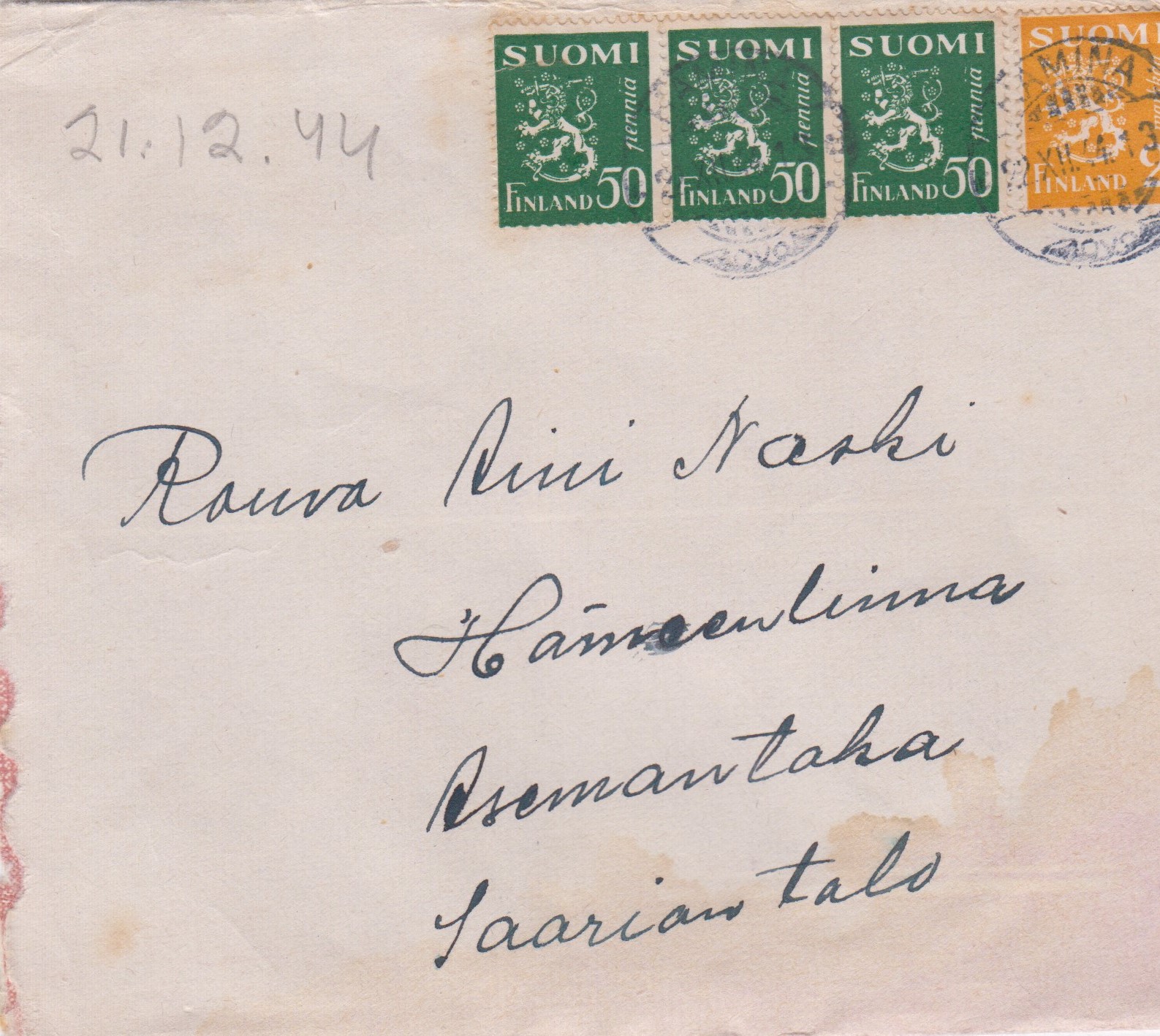 Toivon l�hett�m� kirjekuori 1944